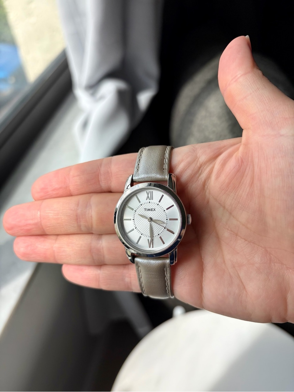 Timex Women's Watch Silver Tone Leather Band/New Battery/ Working